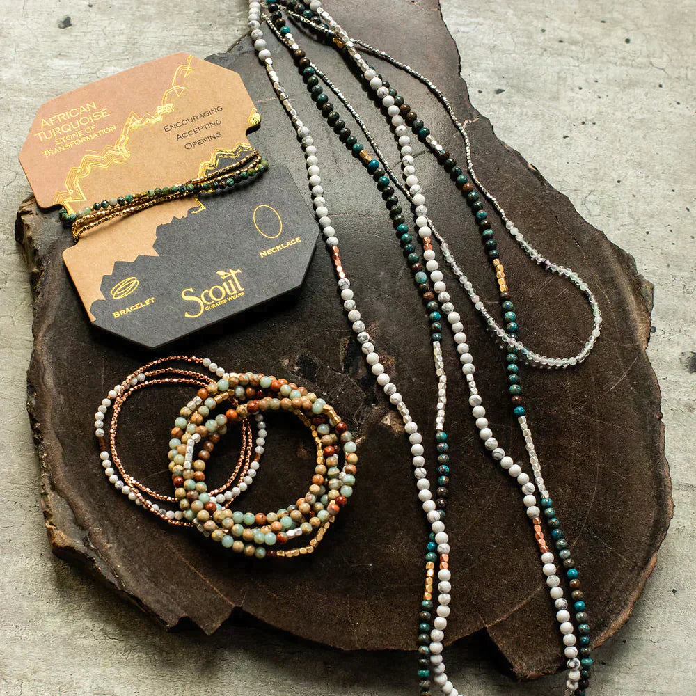 Stone Wrap Bracelet/Necklace - Black Network Agate