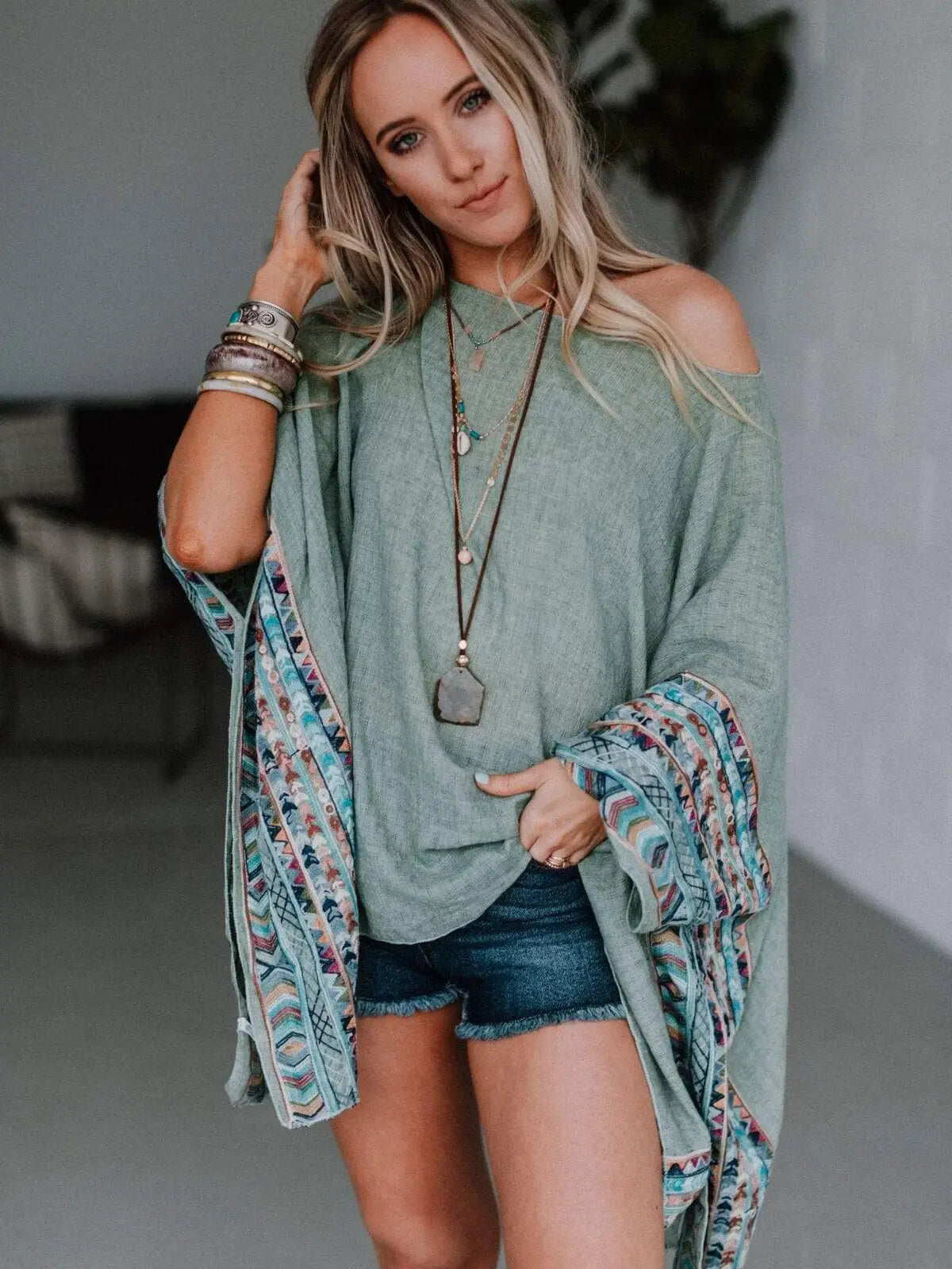 Fallon Embroidered Sleeve Poncho